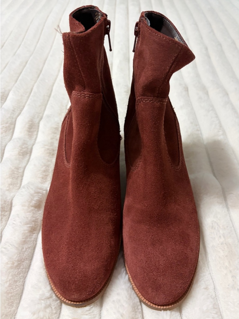 Crevo Jade Women's Suede Ankle Booties in Brick Red